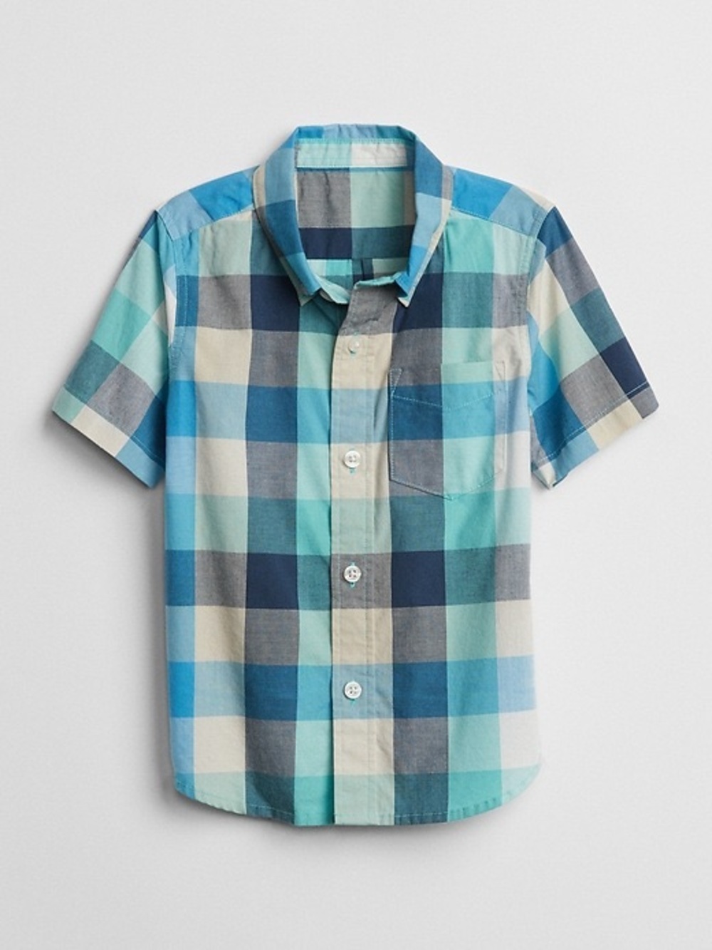 GAP Kids Blue Multi-Check 100% Cotton Short Sleeve Button-Down Shirt Size Small